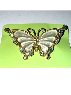 Butterfly Brooch Pin Rhinestones & Gold-Tone Details - Elegant Statement Jewelry